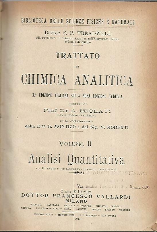 Trattato di chimica analitica . Volume II