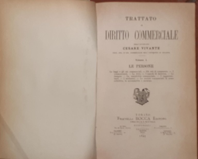 Trattato di Diritto Commerciale. Volume I. Le persone
