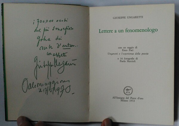 Lettere a un fenomenologo. Con un saggio di Enzo Paci. …