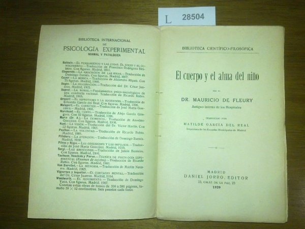EL CUERPO Y EL ALMA DEL NIÑO por el Dr. --- . Trad. por Matilde Garcia del Real.