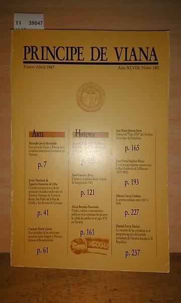 Revista: PRINCIPE DE VIANA. NUMERO 180. enero-abril 1987