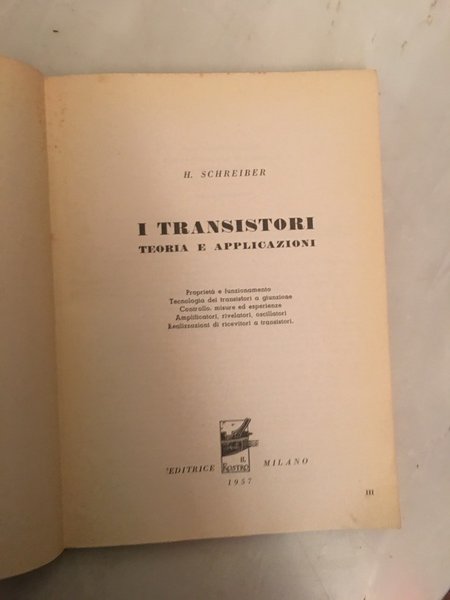 Transistori tecnica e applicazioni.