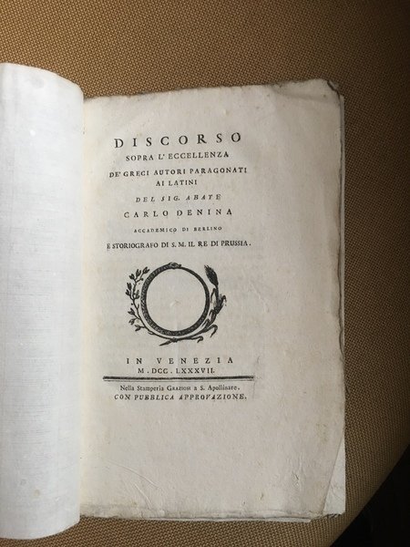 Discorso sopra l'eccellenza de' greci autori paragonati ai latini del …