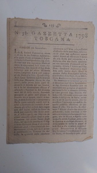 Gazzetta di Toscana numero 38 del 1798