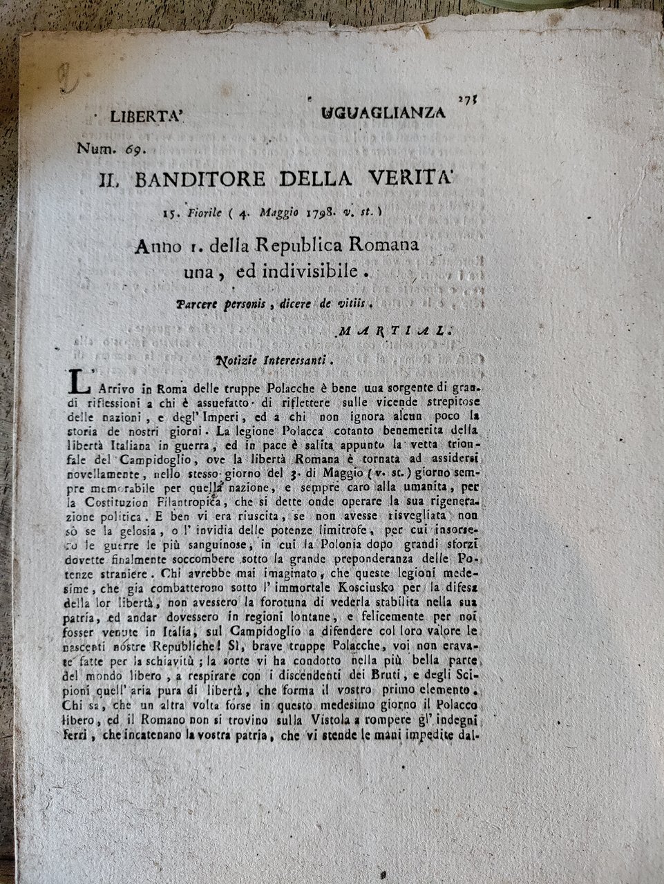 IL BANDITORE DELLA VERITA', num. 69, maggio 1798