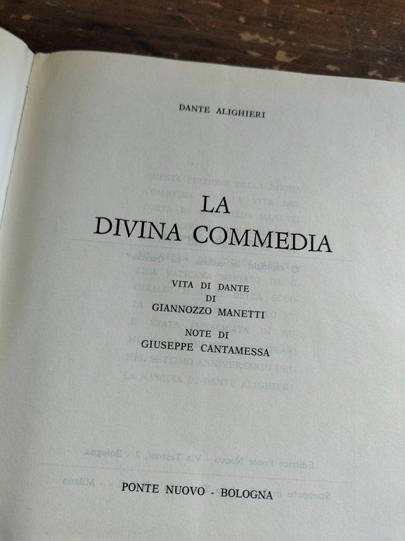 LA DIVINA COMMEDIA Dante Alighieri note D. CANTAMESSA Ponte Nuovo