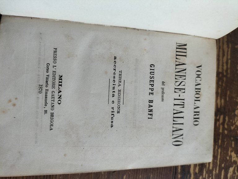 Vocabolario MILANESE ITALIANO Giuseppe Banfi 1870 terza edizione