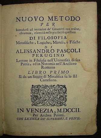 Nuovo metodo per introdursi. nelle più sottili questioni di filosofia …