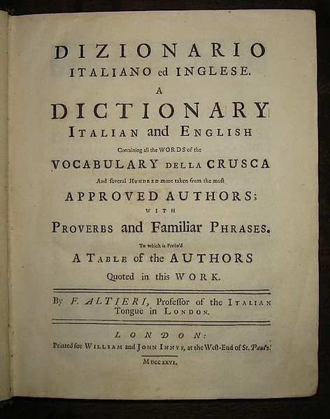 Dizionario italiano ed inglese. A Dictionary Italian and English containing …