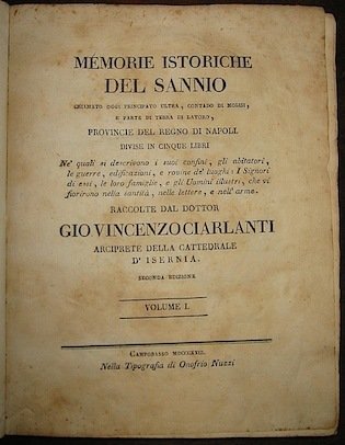 Memorie istoriche del Sannio chiamato oggi principato ultra, contado di …