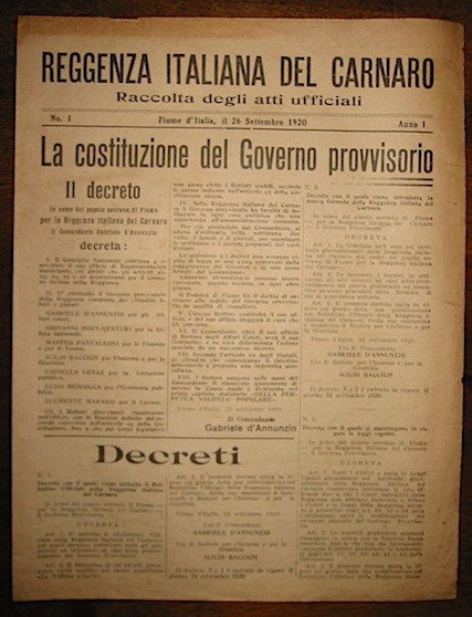 Reggenza Italiana del Carnaro. Raccolta degli atti ufficiali (Anno I, …