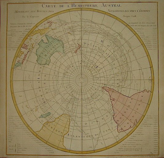 Carte de l’Hemisphere Austral montrant les routes des navigateurs les …