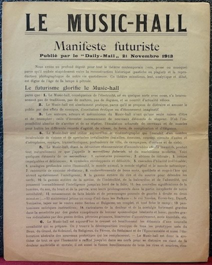 Le Music-hall. Manifeste futuriste publié par le ‘Daily-Mail’ 21 Novembre …
