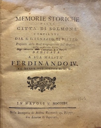 Memorie storiche della città di Solmona compilate dal p.d. Ignazio …