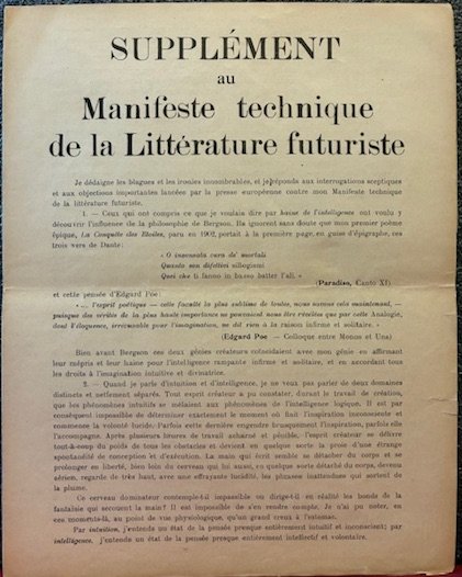 Supplement au Manifeste technique de la Litterature Futuriste
