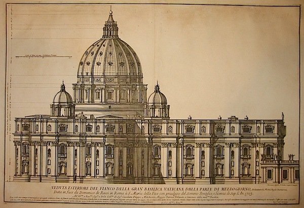 Veduta esteriore del fianco della Gran Basilica Vaticana dalla parte …