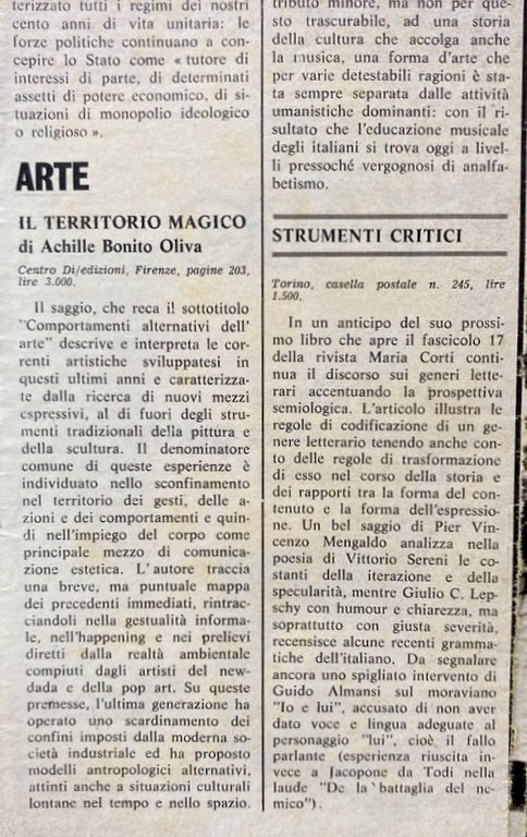 IL TERRITORIO MAGICO. COMPORTAMENTI ALTERNATIVI DELL'ARTE