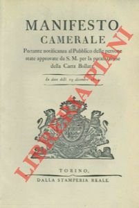portante notificanza al pubblico delle persone state approvate da S.M. …