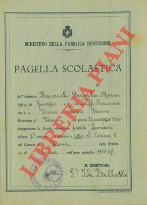 Pagella scolastica. Scuola Elementare, Cremona e Verona, 1946/47.