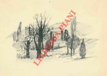 Disegni a matita e china : case e alberi.