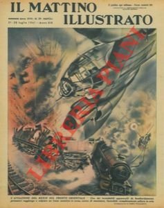 L'aviazione del Reich sul fronte orientale. Uno dei formidabili apparecchi da bombardamento germanici raggiunge e colpisce un treno sovietico in corsa, carico di munizioni, facendolo completamente saltare in aria.