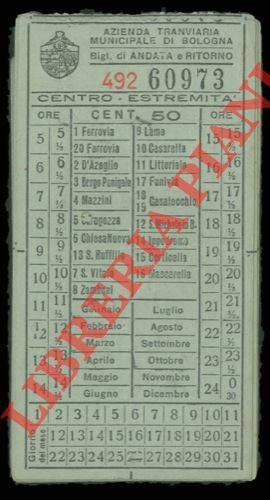 Biglietti del tram. Bologna. Cent. 50