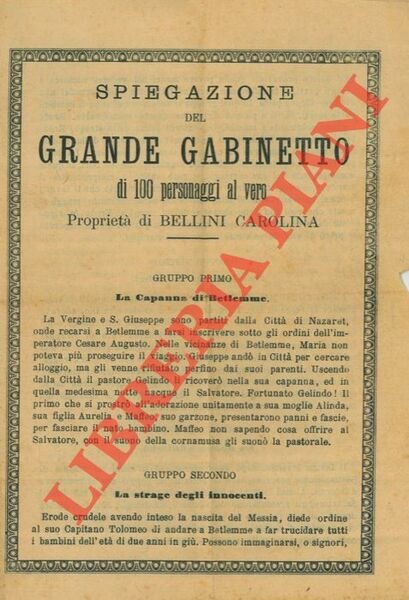 Spiegazione del Grande Gabinetto di 100 personaggi al vero. Proprietà di Bellini Carolina.