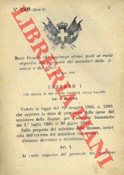 Regio Decreto che aggiunge alcuni posti al ruolo organico del …