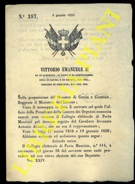 Decreto che convoca il Collegio elettorale di Porto Maurizio per …