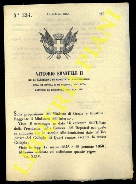 Decreto che convoca il Collegio elettorale di Quart per l'elezione …