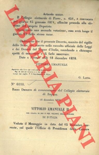 Regio Decreto di convocazione del collegio elettorale di Ragusa.