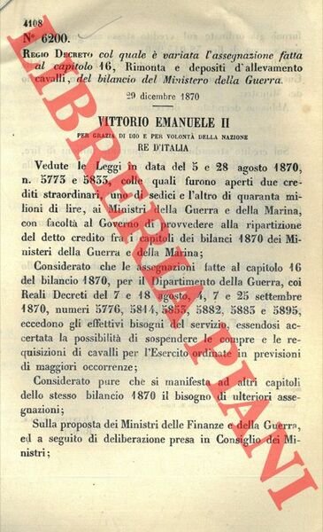 Regio Decreto col quale è variata l'assegnazione fatta al capitolo …