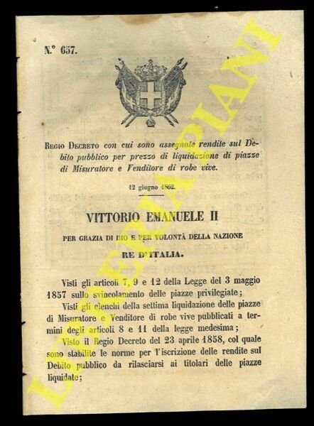 Regio Decreto con cui sono assegnate rendite sul Debito pubblico …