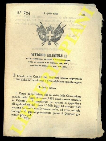 Regio Decreto in merito il corpo di spedizione in partenza …