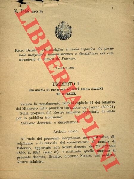 Regio Decreto che modifica il ruolo organico del personale insegnante, …