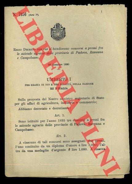 Regio Decreto con cui si bandiscono concorsi a premi fra …