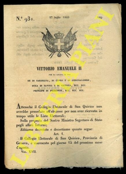 Regio Decreto in merio al collegio elettorale di San Quirico, …