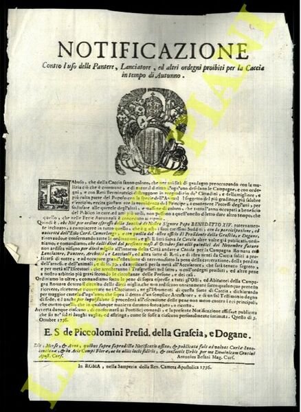 Notificazione contro l'uso delle Pantere, Lanciatore, ed altri ordigni proibiti …