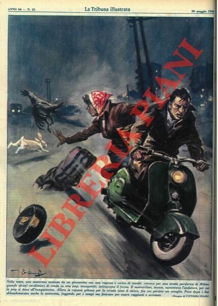 Nella notte, una motoretta montata da un giovanotto con una …