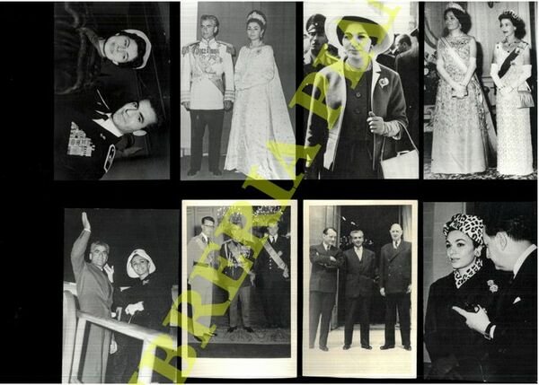 Iran (Persia) : Scià (Shah) con Soraya, Regina d'Inghilterra, Baldovino del Belgio, De Gaulle, matrimonio con Farah Diba, vacanze, figli, con De Gaulle, con Re Olaf di Norvegia.