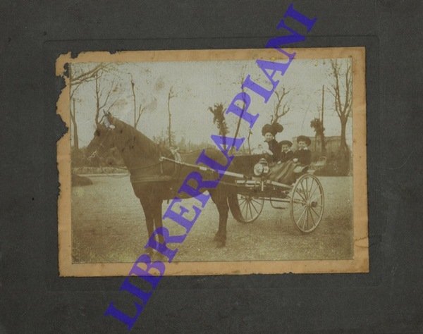 Calesse con cavallo e signora con due bambini.