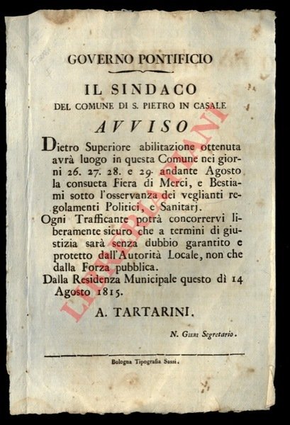 Avviso di fiera di bestiami e merci , in questa …