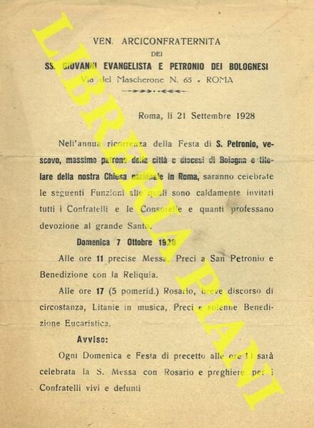 Ven. Arciconfraternita dei SS. Giovanni Evangelista e Petronio dei bolognesi. …