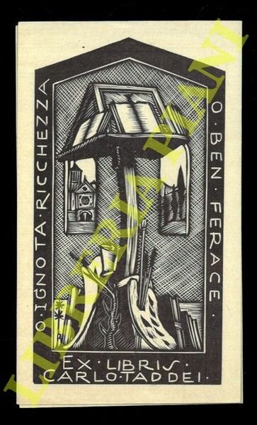 Un foglietto xilografico di cm 12,4 x 7 in marron/nero, …