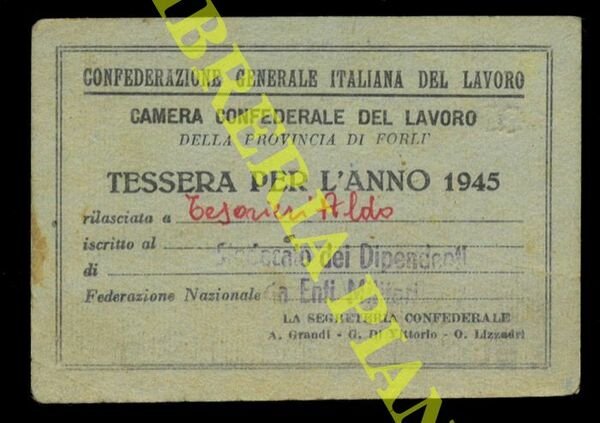 Tessera per l'anno 1945.
