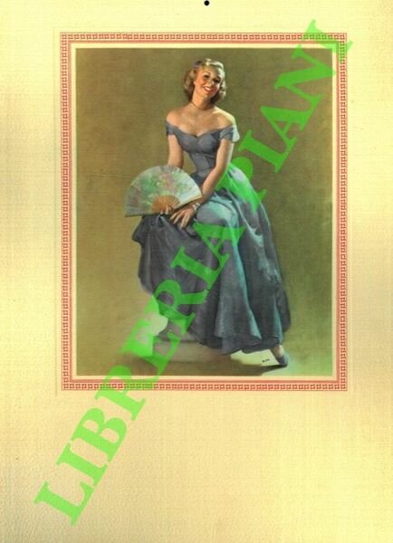 Bionda sorridente con abito azzurro e ventaglio aperto, su fondo … | Immagine Gallery 1