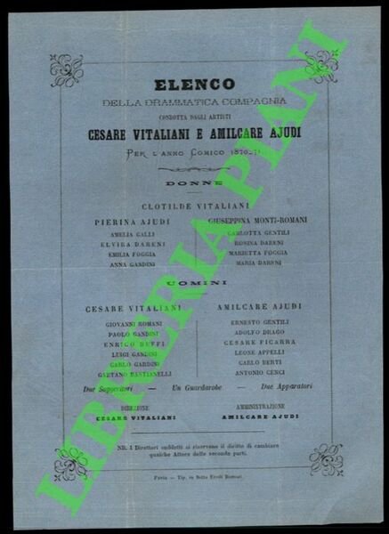 Elenco della Drammatica Compagnia Cesare Vitaliani e Amilcare Ajudi per …