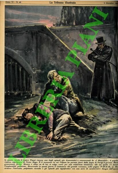 In questa tavola il nostro Pisani rievoca uno degli episodi più drammatici e commoventi de “I Miserabili”, il popolarissimo capolavoro di Victor Hugo. E' il momento in cui Valjean ha portato fuori dalle fogne di Parigi il giovane Mario gravemente ferito. .