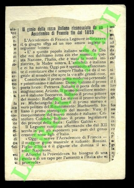 Il genio della razza italiana riconosciuto da un Accademico di …