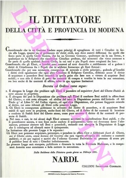 Pro e contro gli ebrei di Modena e Reggio. 1831.